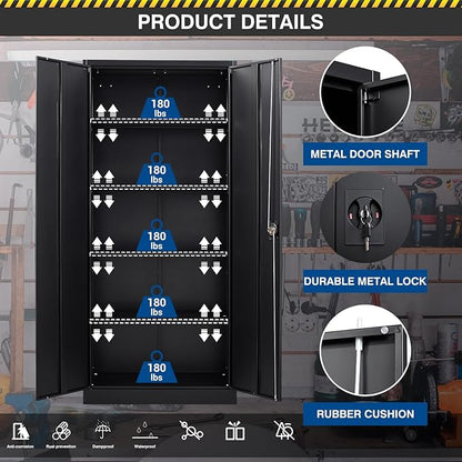Metal Storage Cabinet-72” Black Tall Steel File Cabinets