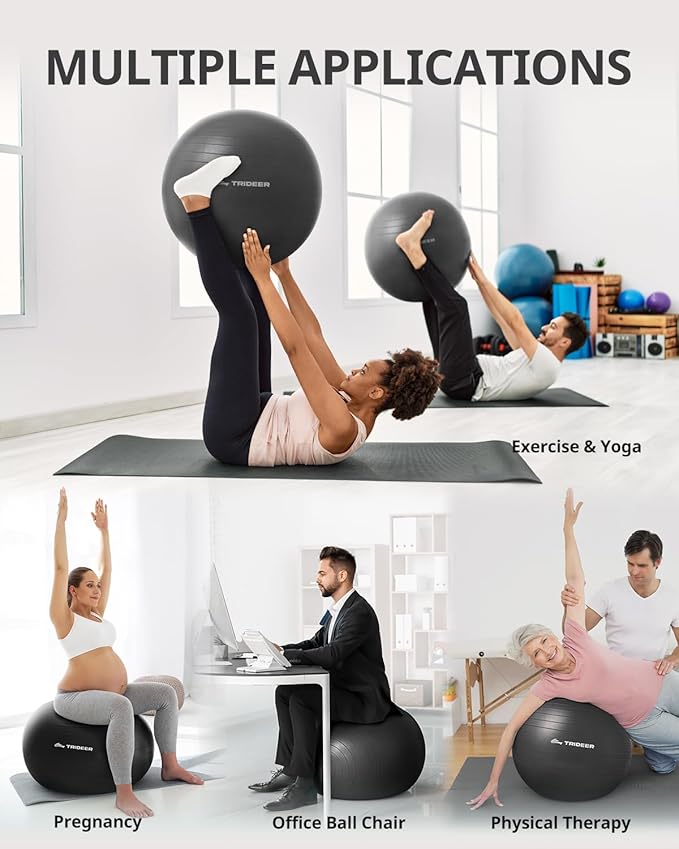 Trideer Exercise Ball for Yoga, Pilates & Fitness – Stability Ball Equipment