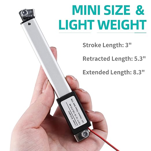 NORJIN 12V Mini Electric Linear Actuator 3" Stroke, Speed 15mm/s, Linear Motion