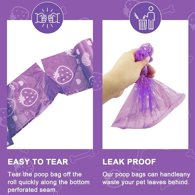 Dog Poop Bags 300 Count, Leak Proof & Scented Waste Bags for Dog Walking, Park/Backyard Cleanup - Eco Friendly Poop Bags for Small/Medium/Large Dogs (Purple)