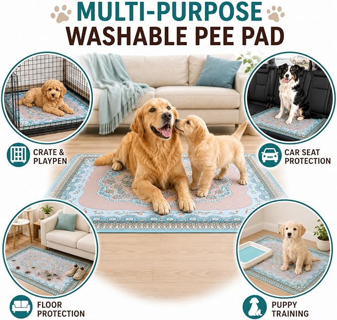 Aitmexcn Washable Pee Pads for Dogs, 2 Reusable Puppy Pads, 34'' x 36'' | Highly Absorbent, Waterproof Layer, Machine Washable, Non-Slip Bottom, For Puppy Training and Crates