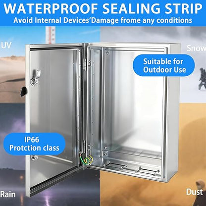 Electrical Enclosure 24x16x12, 304 Stainless Steel Enclosure IP66 Waterproof