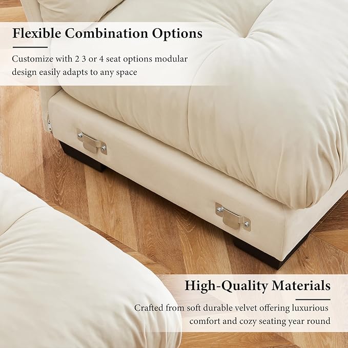 93.7” Loveseat Sofa, 2 Seater Modular Sectional Sofa, Beige White Large Sectional Couches for Living Room, Fluffy Couch Set, Love Seat, Velvet Cloud Couch with 4 Pillows, Deep Seat for Living Room