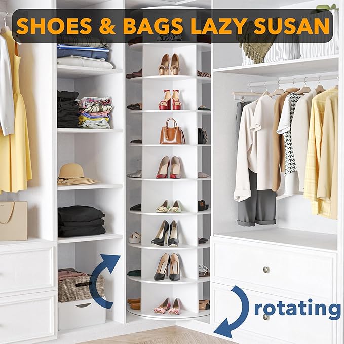 SpaceAid 9 Tier Rotating Shoe Rack Tower, Spinning Shoe Display Lazy Susan