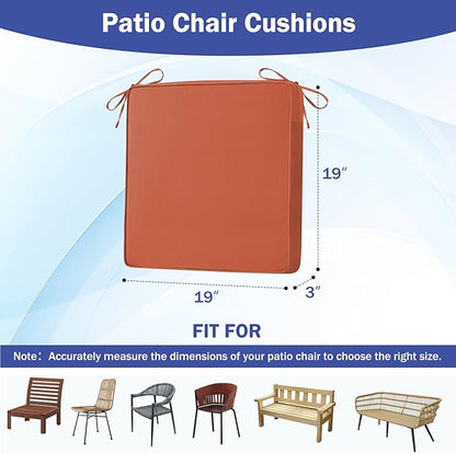 Patio Chair Cushions, 19" x 19" x 3" Outdoor Chair Cushions Set of 4, Waterproof Outdoor Cushions for Patio Furniture, Outdoors Seat Cushions Set of 4 with Handle and Ties, Spice