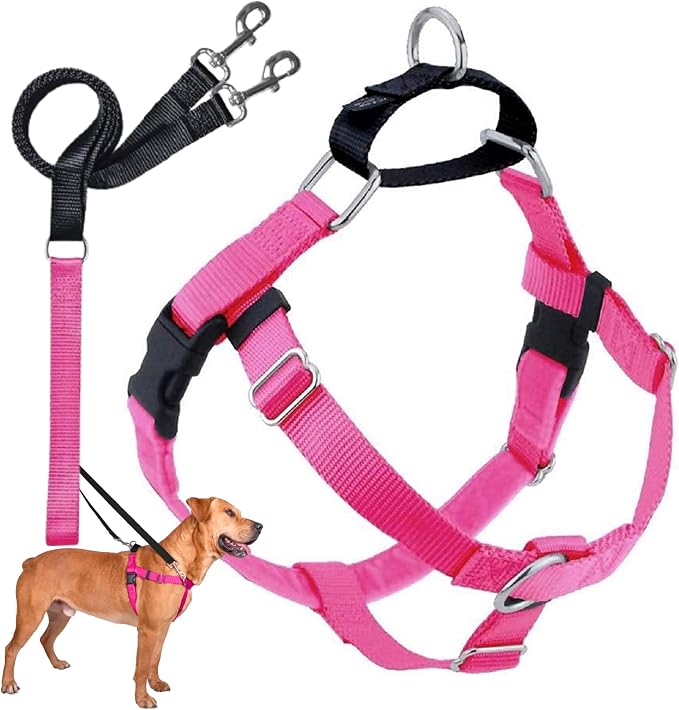 2 Hounds Design Freedom No Pull Dog Harness, Adjustable Harness and Leash Set, Easy Walking & Comfortable Control, Fits Small, Medium & Large Dogs, Solid Colors, Made in USA, 5/8" XS, Hot Pink
