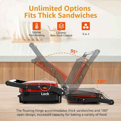 Panini Press Grill, Aigostar 1000W Sandwich Maker