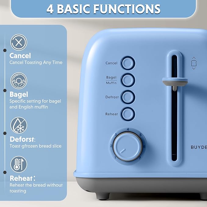 BUYDEEM DT620 2-Slice Toaster, Extra Wide Slots, Retro Stainless Steel