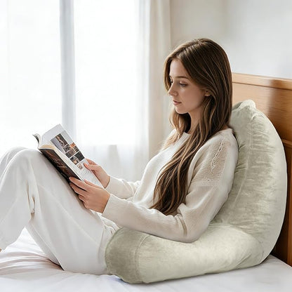 OAISZ Reading Pillow for Sitting in Bed Adult, Reading Pillow with Shredded Memory Foam, Bed Pillow with Washable Cover, Back Pillow Sitting Up with Extend Arms, Beige, X-Large