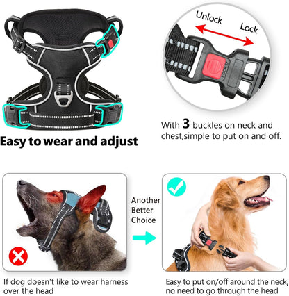 Timos Dog Harness, 3 Snap Buckles No-Pull Soft Padded Dog Vest with 2 Metal Leash Clips, Adjustable Reflective No Choke Pet Harness with Easy Control Handle for Small Dogs,Black,S