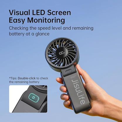 JISULIFE Handheld Fan Life7 – Ultimate Flexibility: High-Power Motor, LED