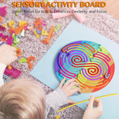 Sensory Activity Board for Kids Toddler Boys , Sensory Fidget Toys for Stress Anxiety Autistic ADHD, Calm Down Travel Airplane Essentials Toys for 3+ Year Old, Stuffers Gifts for Teen Girl