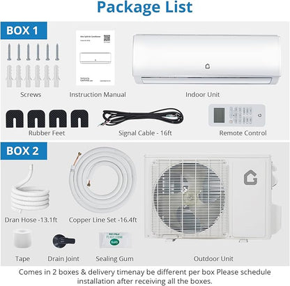 9000BTU Mini Split Air Conditioner& Heater, 20 SEER2 208-230V Wall-Mounted