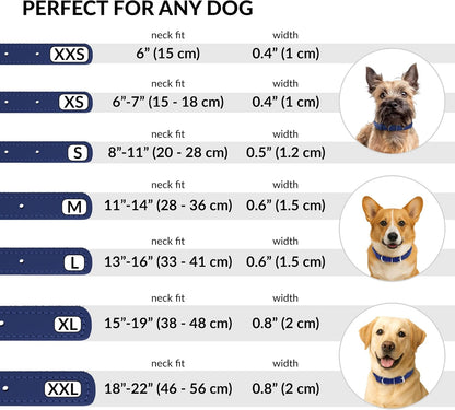 CollarDirect Rolled Leather Dog Collar, Soft Padded Round Puppy Collar, Handmade Genuine Leather Collar Dog Small Large Cat Collars 13 Colors (11-14 Inch, Deep Blue Smooth)