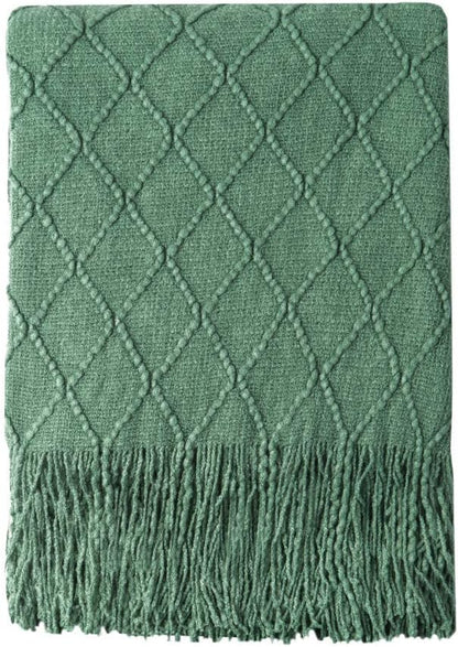 BOURINA Green Throw Blanket 60x80 Inches Throw Textured Solid Soft Sofa Throw Couch Knitted Decorative Blanket