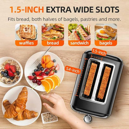 Black Toaster 2 Slice, Extra Wide Slot Toaster
