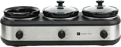 CULINARY CHEF, Triple Slow Cooker, Buffet Server 3 Pot, Food Warmer