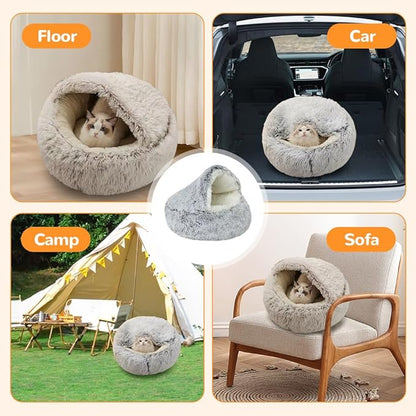 Lapcatz Nest Bed, 2026 Upgraded Cat Beds for Indoor Cats, Portable Fluffy Pet Bed, Durable Covered Cat Bed for Indoor Use, Soft Puppy Bed for Pet Owners (Grey, Large)