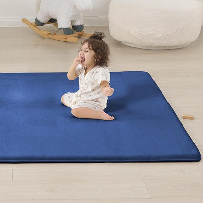PAPAMAT 1.3" Thick Baby Floor Play Mat 39x59, Basic Padded Foam Mat for Tummy Time Crawling, Non Slip Cushioned for Babies Toddlers Infants Kids (Blue)
