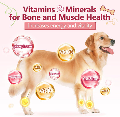 Glucosamine for Dogs, Joint Supplement for Dogs, Chondroitin, MSM, Hemp, Turmeric, Omega 3 for Pain Relief & Skin Health, Dog Hip and Joint Supplement with Calcium Support Bones Health, 120 Chews