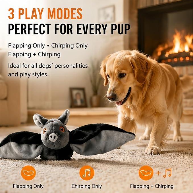 Flying Bat Toy for Dogs & Cats, Flapping Wings Interactive Pet Toy，1 | Flapping bat toy with chirping engages cats and dogs, mimics real flying motion. Cute interactive pet teaser