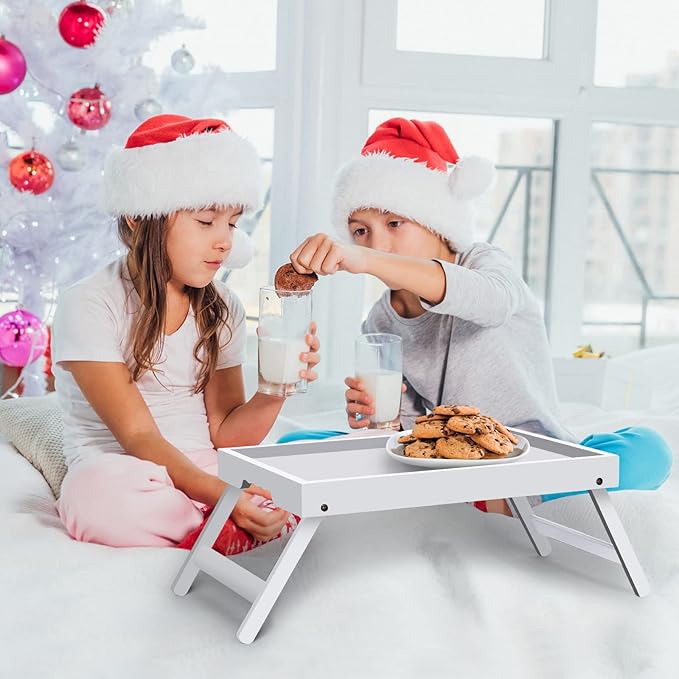 Artmeer Bed Tray Table with Folding Legs,Bamboo Breakfast in Bed for TV Table, Laptop Computer Tray,Eating,Snack Tray (White) Extra-Large Size