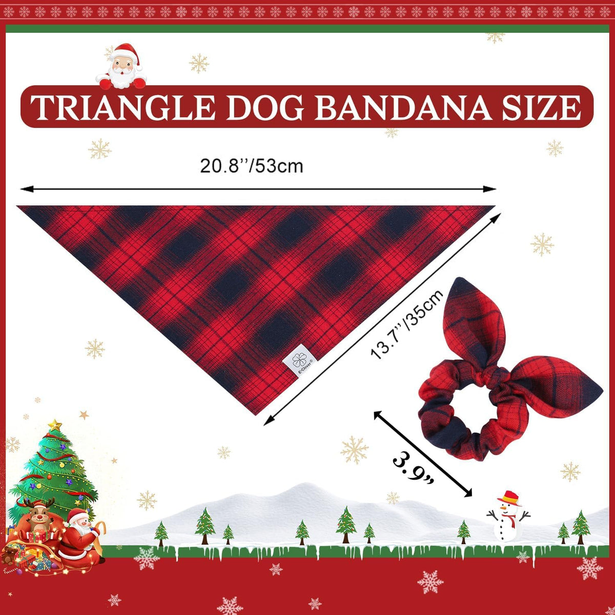E-Clover Plaid Dog Kerchief Bandana Triangle Scarf Bibs for Small Dog Puppy Boy Pet Owner Mom Gifts Red