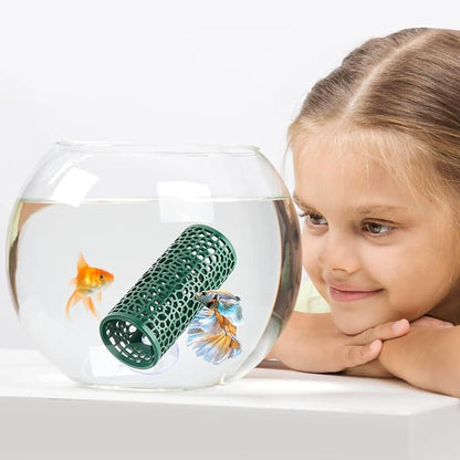 Abizoo Betta Toys - Dark Green Hollow Betta Fish Tunnel & Reptile Hide - Safe Enrichment Aquarium Decor