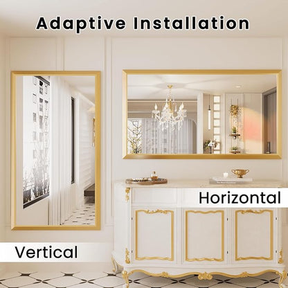 Amorho Bathroom Mirror, 60x36 Inch Golden Thick Metal Framed Wall Mirrors