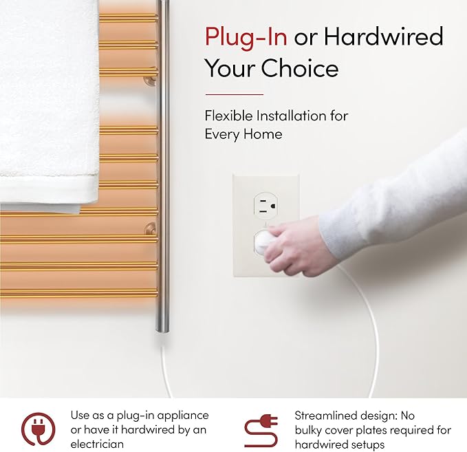Heated Towel Rack, 10-Bar Wall-Mounted Electric Towel Warmer, Brushed Stainless