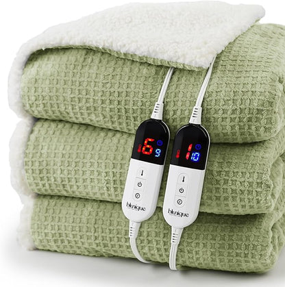 Heated Blanket Electric Blanket King Waffle, 90x100 Inches Dual Controllers
