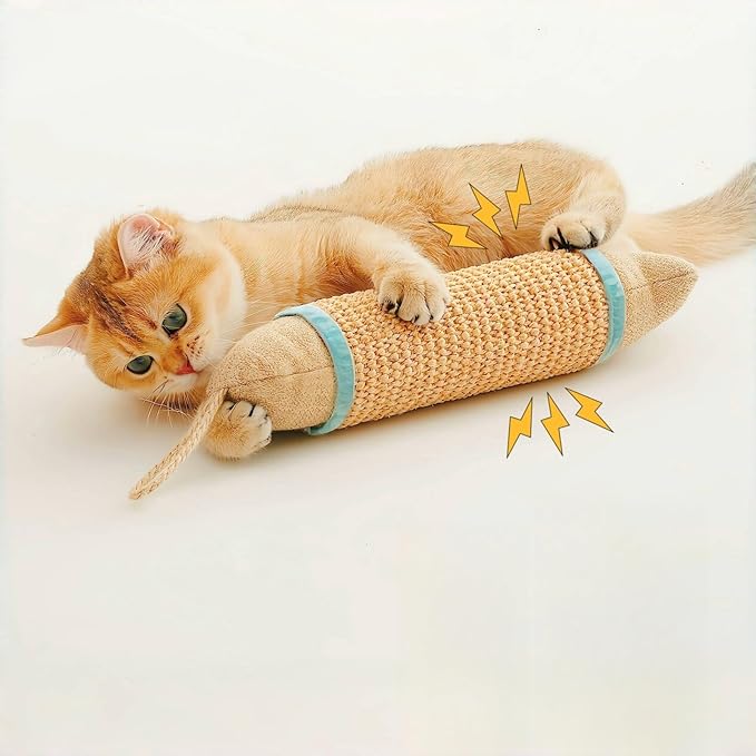 Interactive Cat Kicker Toy, 10 Inch Long Cat Scratcher Post, Natural Sisal Toy for Indoor Cats(Pink and Blue)
