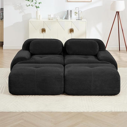 Black Ottoman for Modular Sectional Sofa, Corduroy Deep Seat for Oversized Compressed Boneless Sectional Couches for Living Room Bedroom Apartment, Cloud Sofa Couch Set, Memory Foam, No Assembly