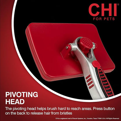 CHI for Dogs Self Cleaning Slicker Brush with Pivoting Head, Dog Grooming Brush for Detangling and Removing Loose Hair, Fine Wire Pins for Medium and Long Dog Coats, Ergonomic Handle | Pivoting head design, fine wire pins, detangles and removes loose h...