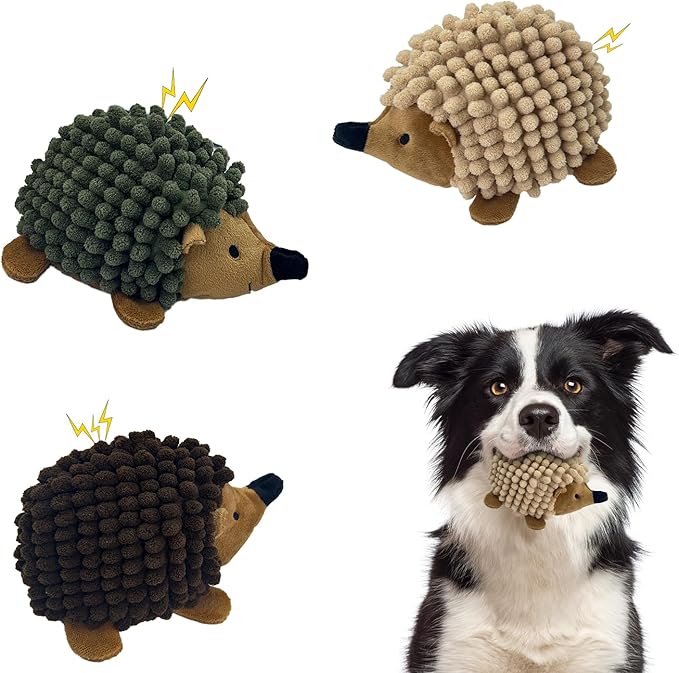 Plush Hedgehog Dog Toys 3 PCS - Squeaky No-Stuffing Hedgehog for Small and Medium Dogs - Keep Your Puppy Busy with Multi-Colored Interactive Toys for Aggressive Chewers