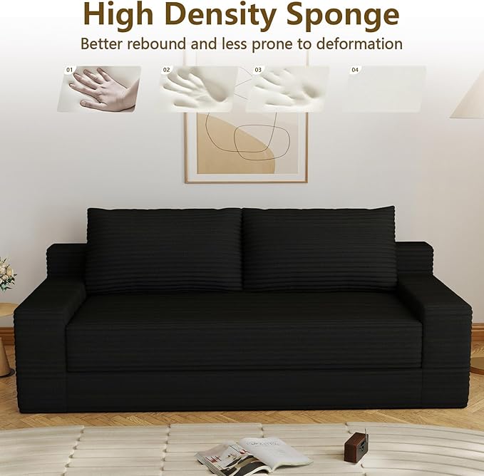 70.78" Loveseat Sofa, Modern Small Corduroy Couch Comfy Deep Seat for Living Room, Bedroom, Apartment, Home Office, No Assembly, Black