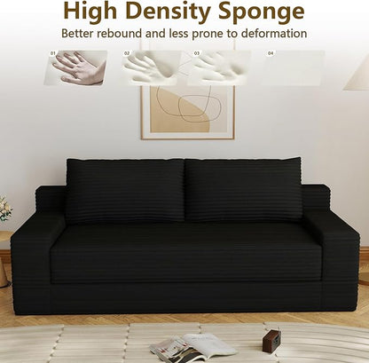 70.78" Loveseat Sofa, Modern Small Corduroy Couch Comfy Deep Seat for Living Room, Bedroom, Apartment, Home Office, No Assembly, Black