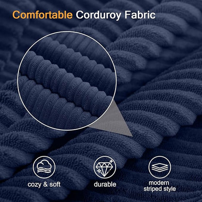 COMAX Convertible Sofa Bed Queen, Corduroy Folding Floor Couch Pull Out Couch Bed Futon Sleeper with Pillows, Fold Out Boneless Sofa Comfy Lounge Mattress Loveseat for Living Room Bedroom, Navy
