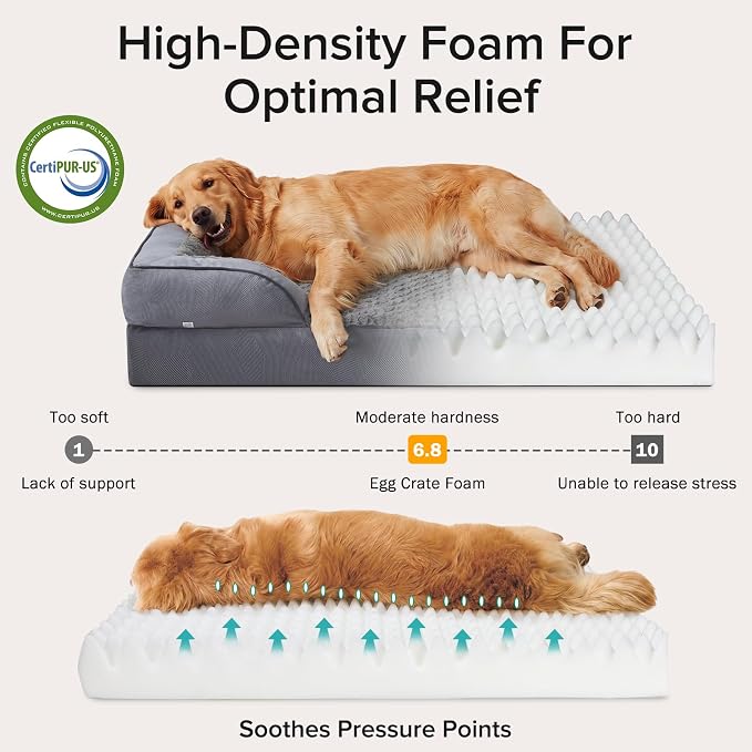 XXL Plus Orthopedic Dog Beds Large Sized, XL Washable Dog Sofa with Egg-Crate Foam, Waterproof Lining and Non-Skid Bottom
