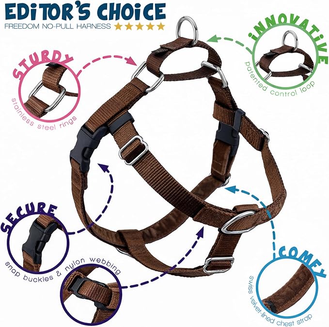 2 Hounds Design Freedom No Pull Dog Harness, Adjustable Harness, Easy Walking & Comfortable Control, Fits Small, Medium & Large Dogs, Solid Colors, Made in USA, 1" MD, Brown
