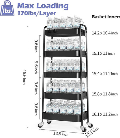 TOOLF 5-Tier Metal Rolling Cart