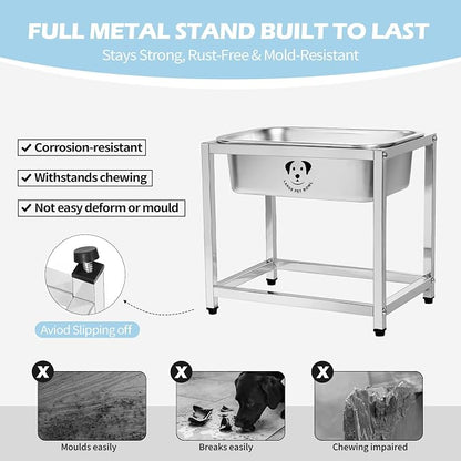0.85 Gallon Elevated Large Dog Water Bowl, 10.23" Raised Stainless Steel Bowl for Medium Large Breed, Elevated Dog Water Bowl with Full Metal Stand, Easy to Clean and Assemble for Indoor Outdoor