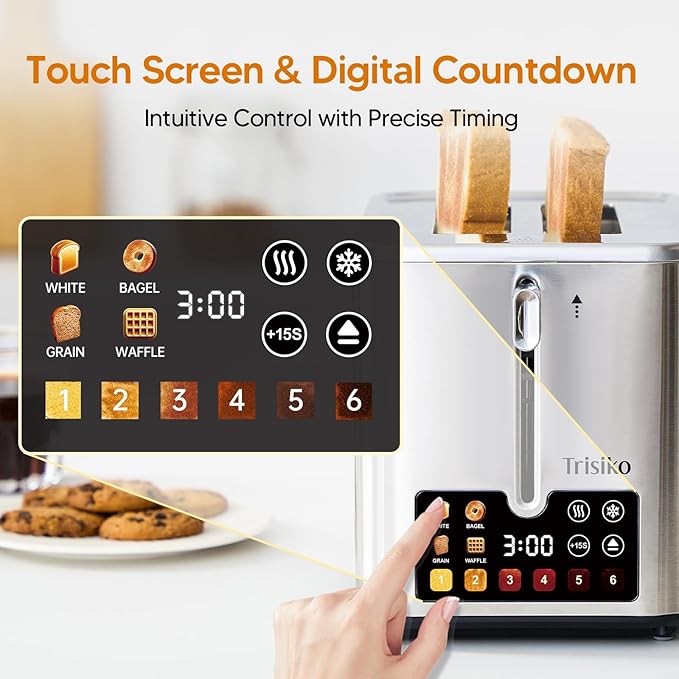 Trisiko® Touch Screen Toaster 2 Slice, Stainless Steel Smart Toaster