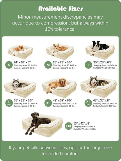 Spotted Play Orthopedic Dog Bed with Sides - Sofa Beds for Large Dogs, Supportive Foam Pet Couch Bed with Washable Removable Cover, Waterproof Lining and Non-Slip Bottom, Ivory - L-Plus
