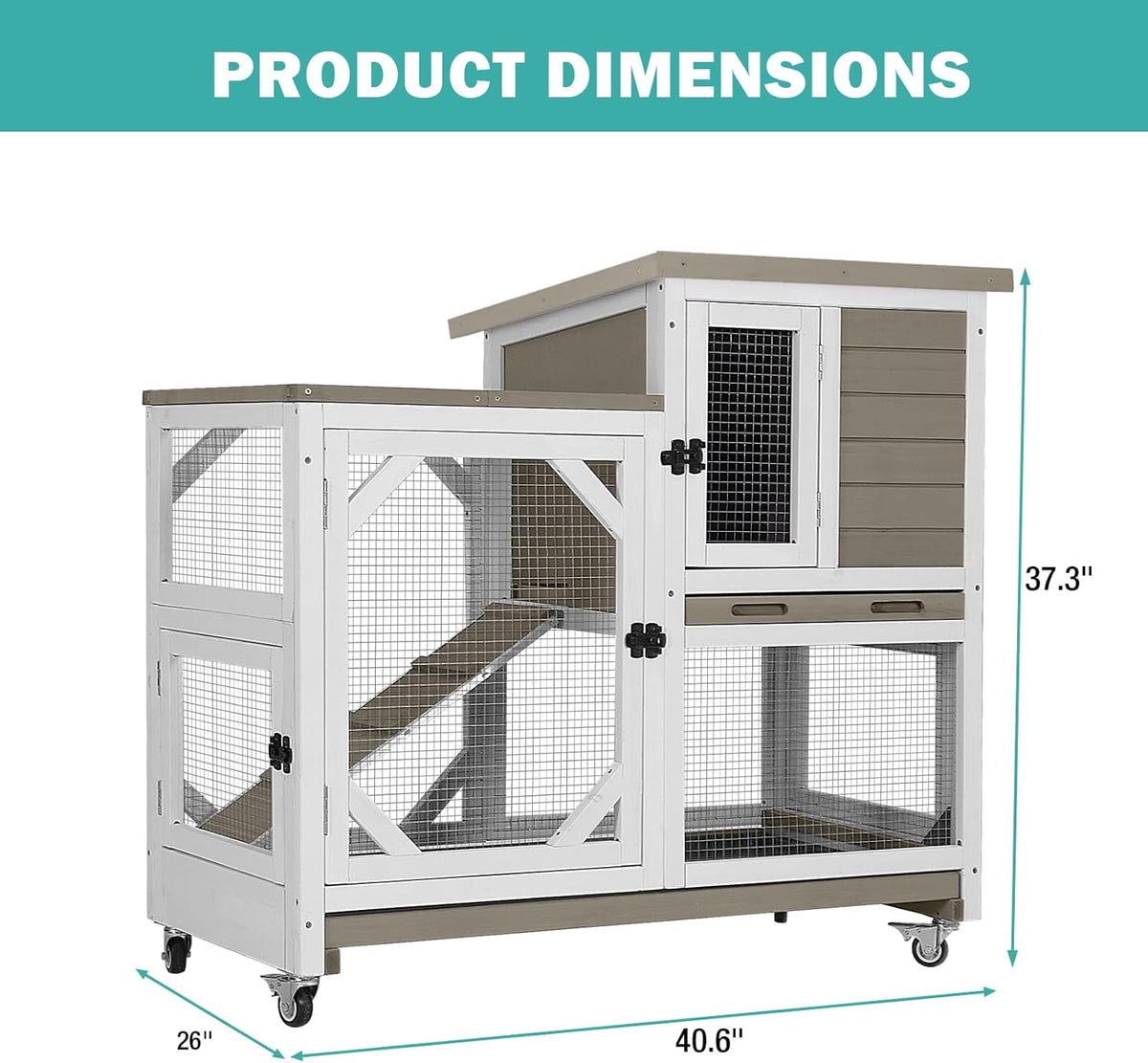 Rabbit Hutch Indoor for 2-4 Rabbits & Guinea Pigs，Bunny Cage with Slide-Out Plastic Trays，Wooden Small Animal Cage for Rabbits, Bunnies, and Guinea Pigs (Light Brown)