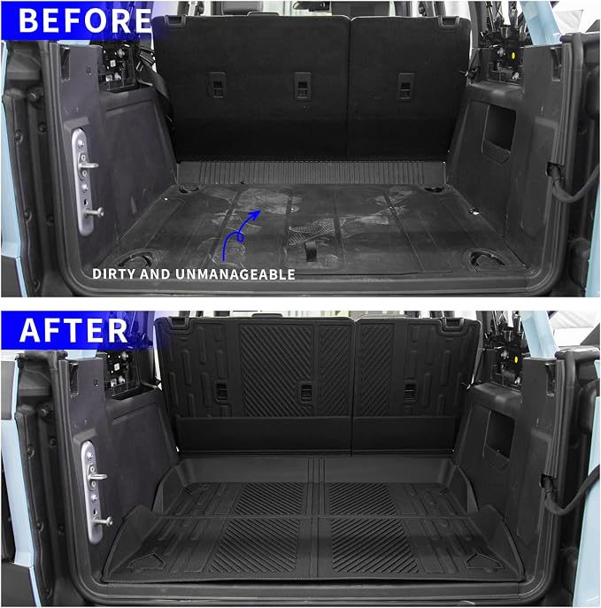 Rongtaod Cargo Mat Compatible with 2021-2025 2026 Ford Bronco 4 Door Trunk Mat Cargo Mat Cargo Liner Back Seat Cover Protector 2025 Bronco Accessories (Trunk Mat+Backrest Mats)