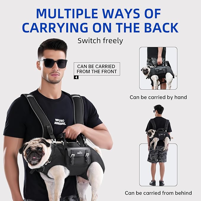 Wakytu Dog Backpack Carrier for Dogs,Dog Lift Harness | Adjustable Padded Breathable Straps for Dogs, Disabled, Joint Injuries, Arthritis,M