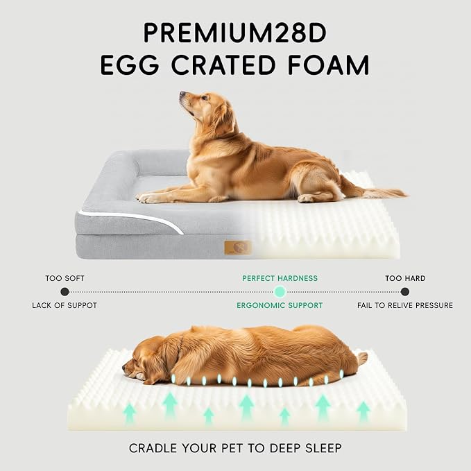 Homemate Dog Bed Large Sized Dog: 42"x30" Orthopedic Pet Bed with Toy | Large Dogs Bed with Non-Slip Botton & Removable Washable Cover Cat Bed Sofa XL Outdoor Crate Pad Couch Light Grey