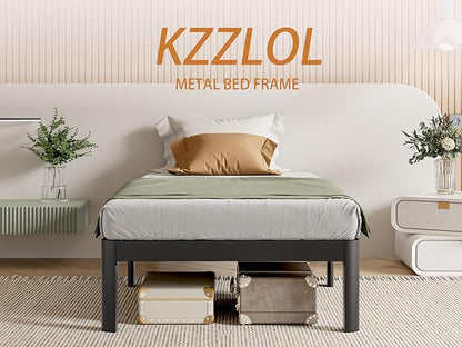 Black Bed Frame Twin Size 16 Inch, Metal Twin Bed Frame No Box Spring Needed, DIY Headboard Holes, Heavy Duty Steel Support 3500 LBS, Noiseless, Round Corner Legs, Storage Space, Easy Assembly