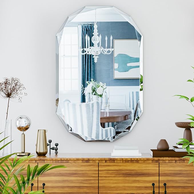 Suidia Bathroom Mirror, Frameless Bathroom Mirror